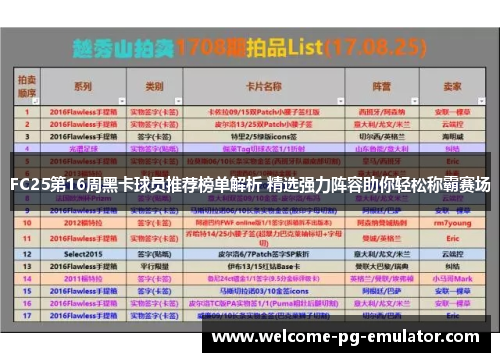 FC25第16周黑卡球员推荐榜单解析 精选强力阵容助你轻松称霸赛场