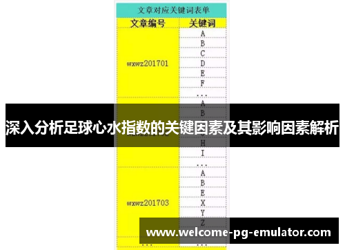 深入分析足球心水指数的关键因素及其影响因素解析